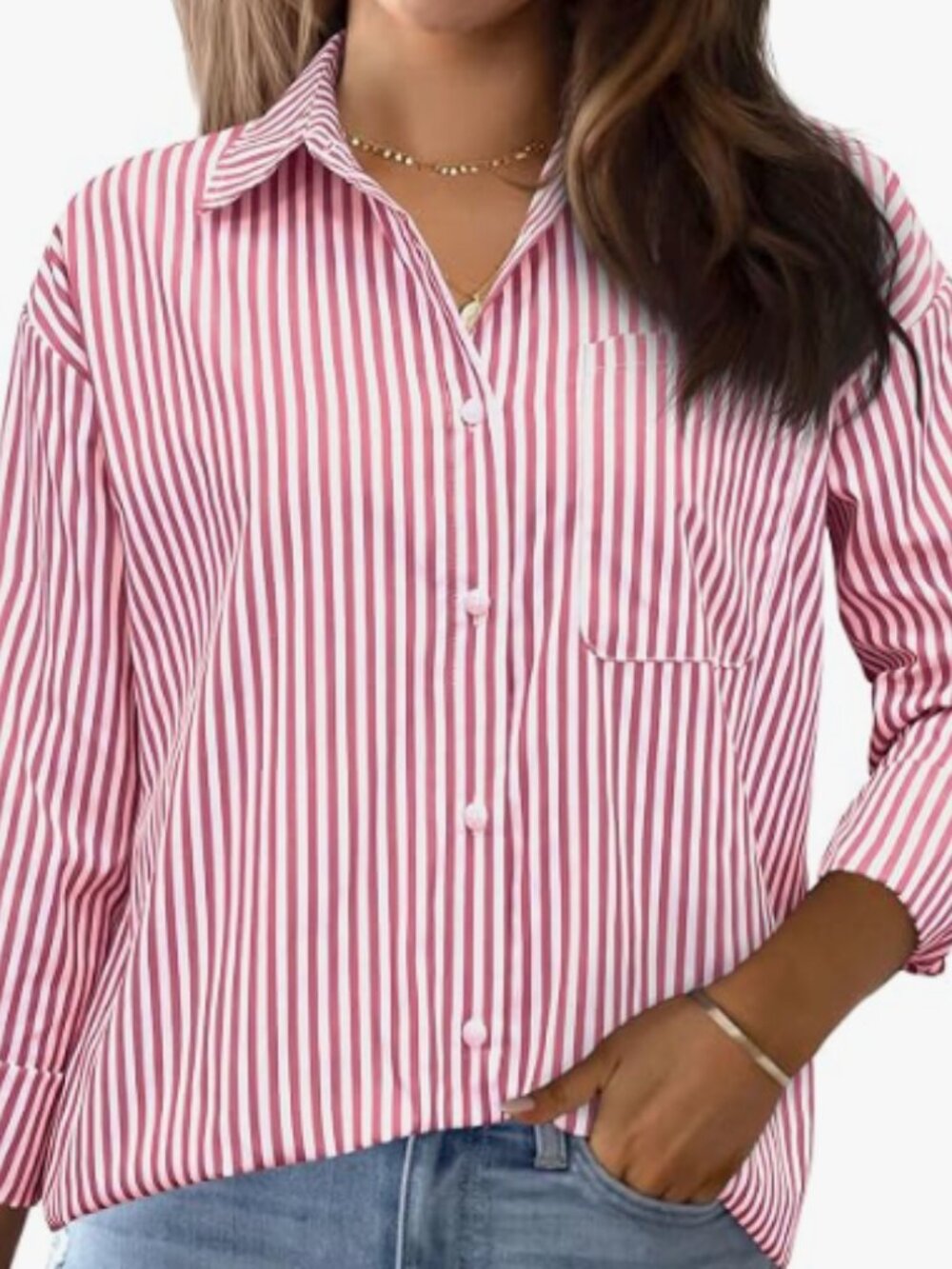 Oversized Pinstripe Shirt - Red